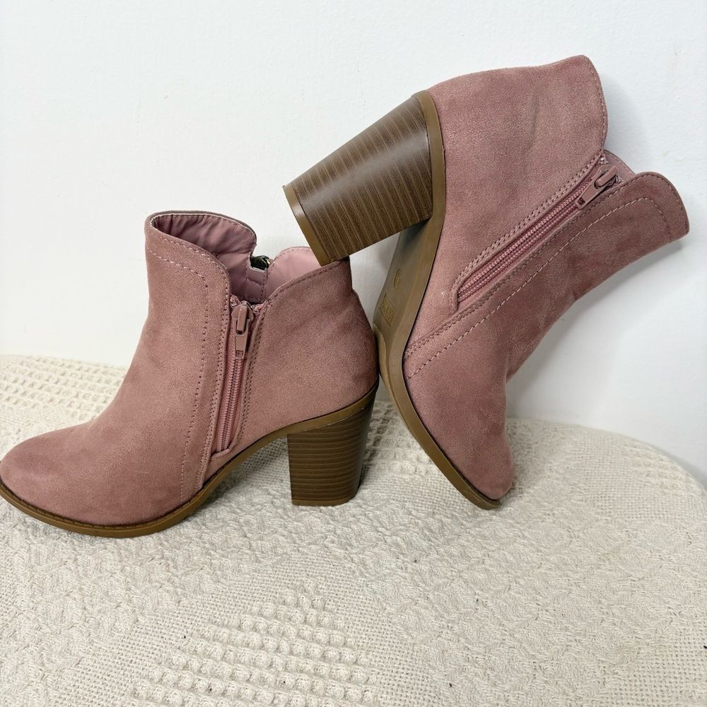 Top Moda Pink Ankle Boots Faux Suede Block Heel Almond Toe Size 6.5 - Picture 5 of 9